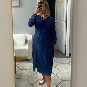 ✅ Protagonist Dress Blue Satin Striped Midi